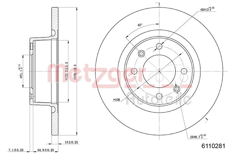 METZGER Brake disc Article number: 6110281 cheaply