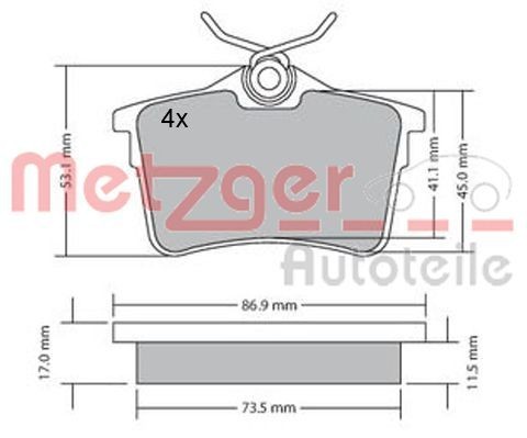 METZGER Brake pad set Article number: 1170139 cheaply