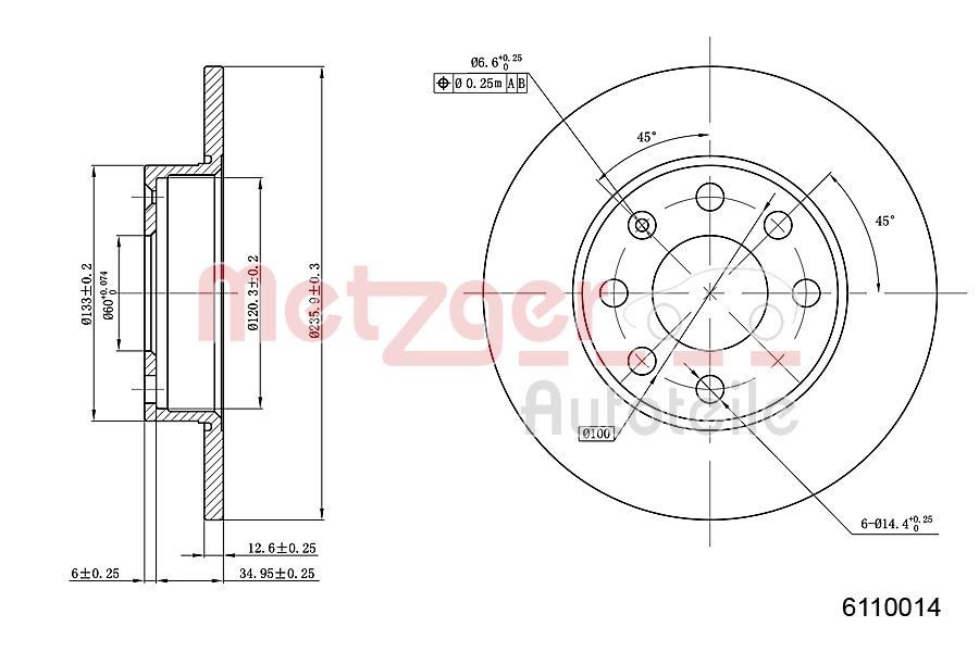 METZGER Brake disc Article number: 6110014 cheaply