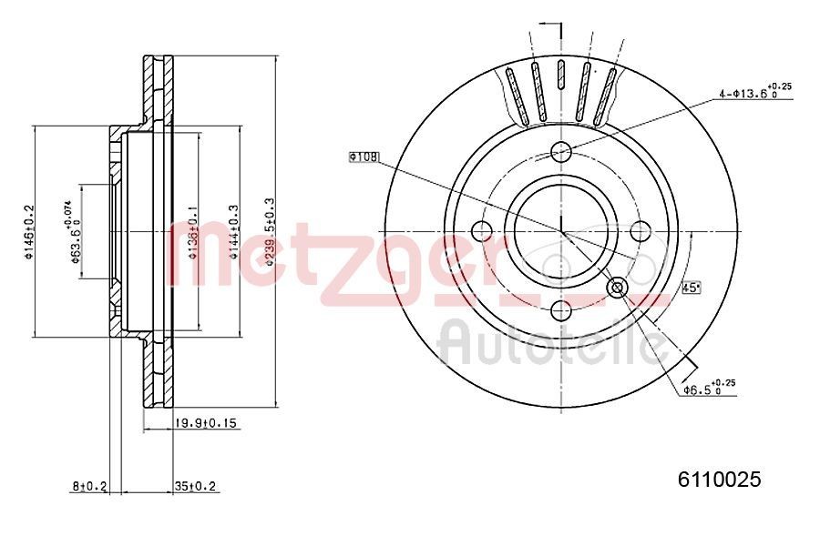 METZGER Brake disc Article number: 6110025 cheaply
