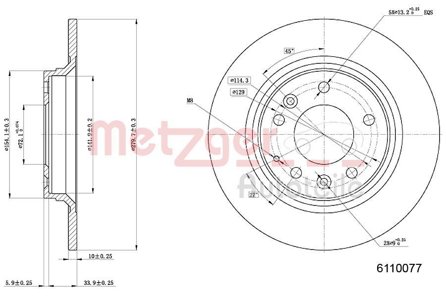 METZGER Disc de frână număr articol: 6110077 ieftin