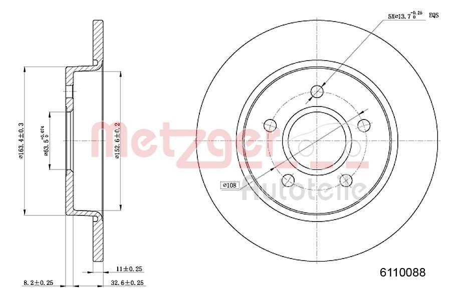 METZGER Brake disc Article number: 6110088 cheaply