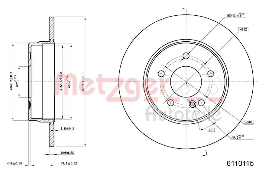 METZGER Brake disc Article number: 6110115 cheaply