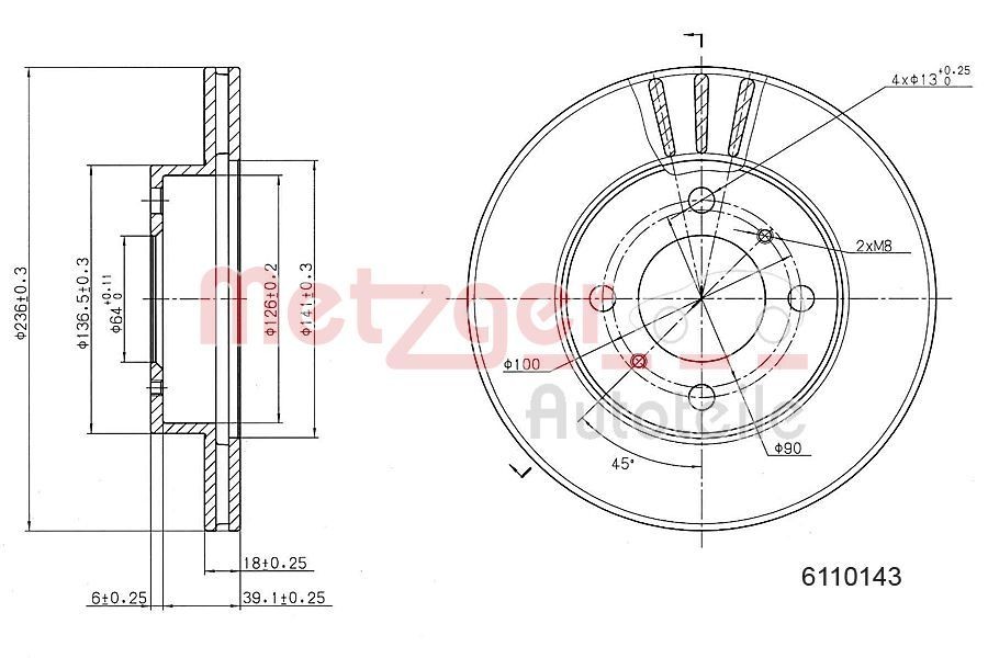METZGER Brake disc Article number: 6110143 cheaply