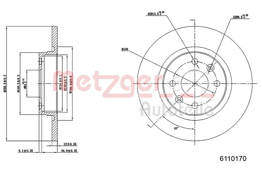 METZGER Brake disc Article number: 6110170 cheaply