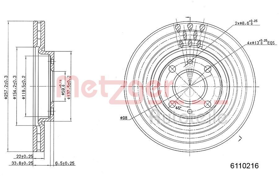 METZGER Brake disc Article number: 6110216 cheaply