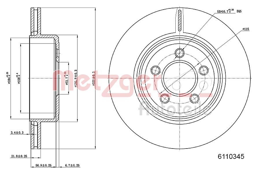 METZGER Brake disc Article number: 6110345 cheaply