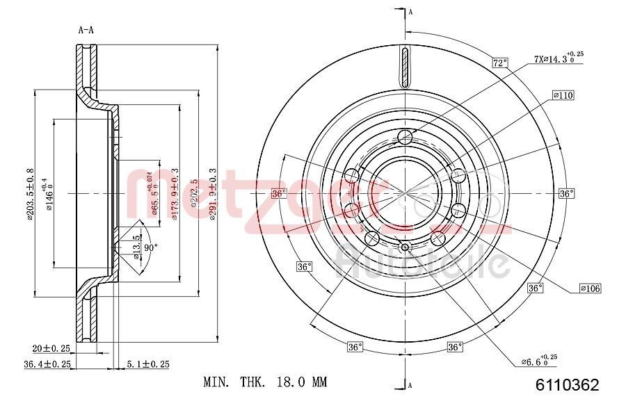 METZGER Brake disc Article number: 6110362 cheaply