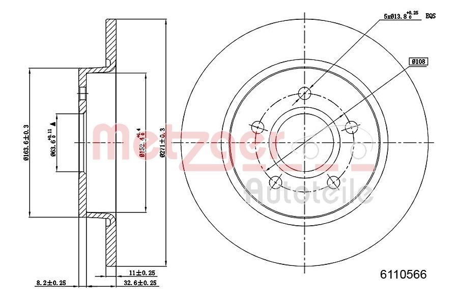 METZGER Brake disc Article number: 6110566 cheaply