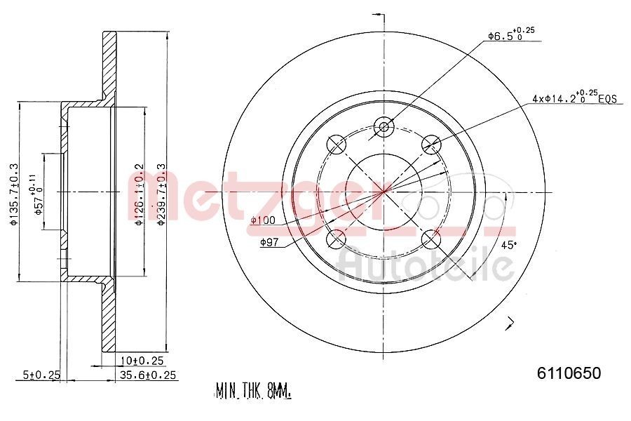 METZGER Brake disc Article number: 6110650 cheaply