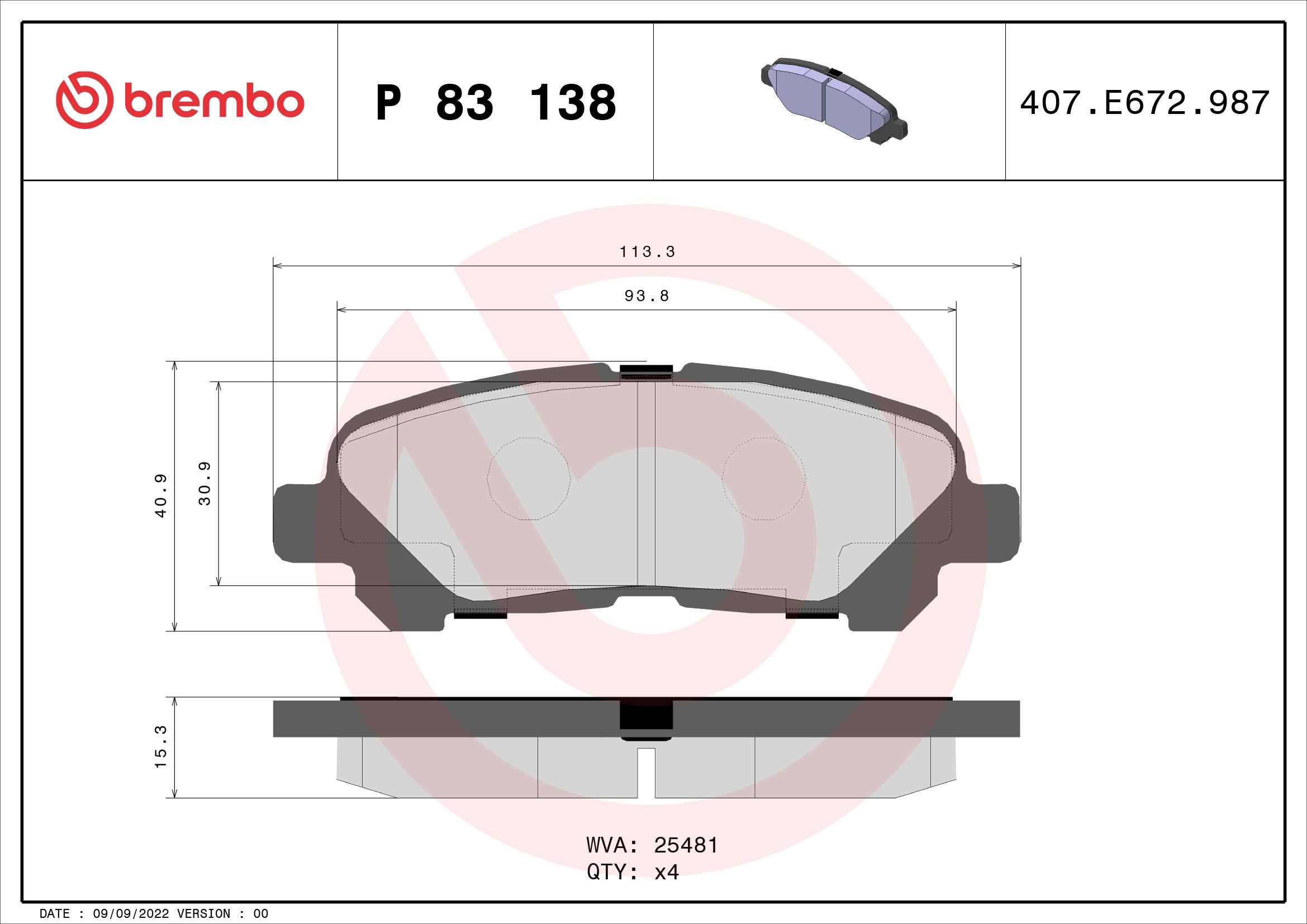 BREMBO Brake pad set Article number: P 83 138 cheaply