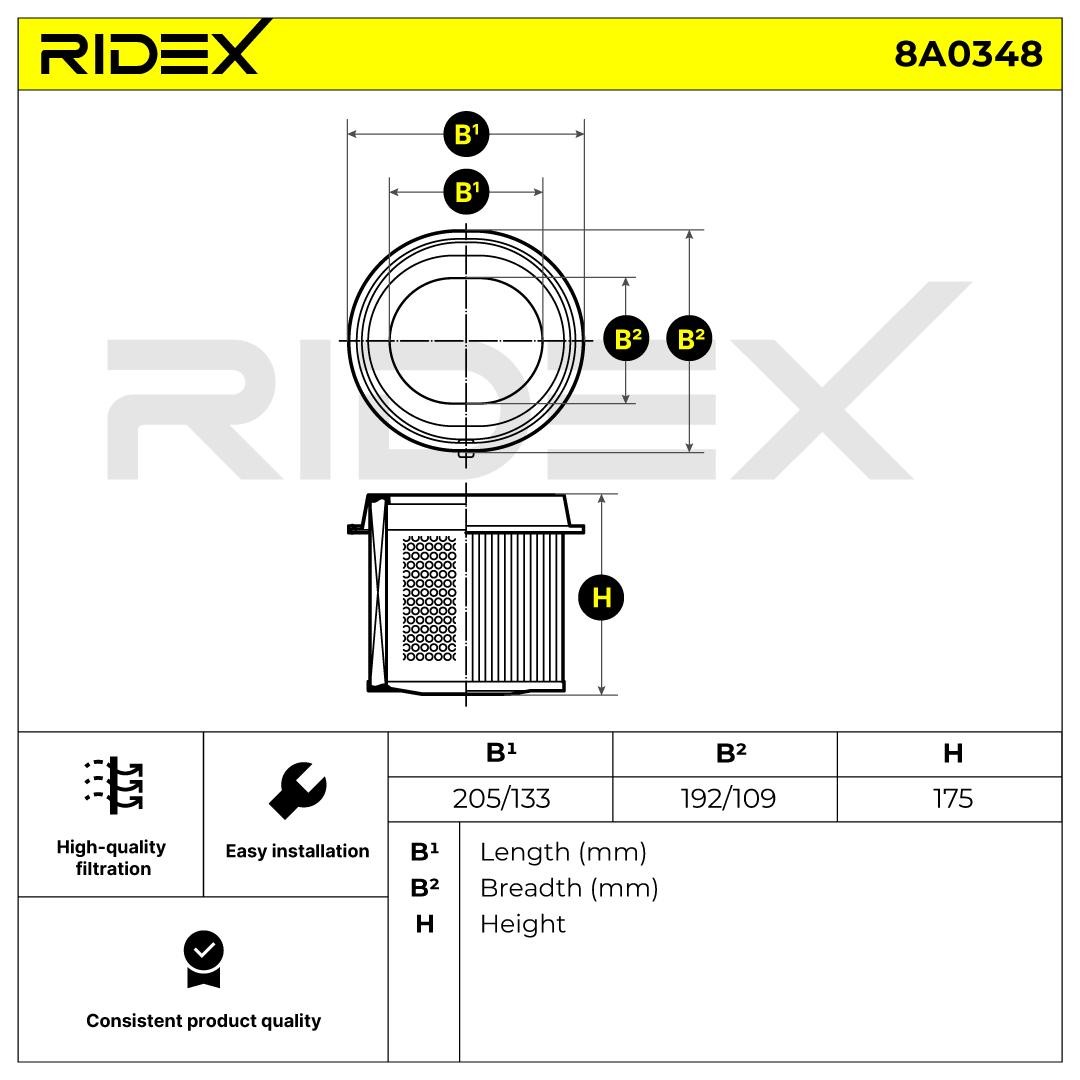 RIDEX Luftfilter Varenummer: 8A0348 billige
