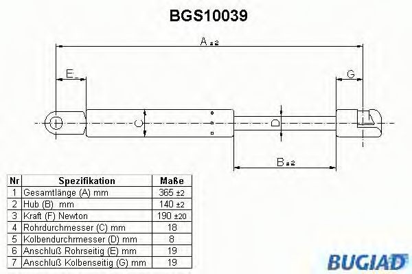 BUGIAD Tailgate strut Article number: BGS10039 cheaply