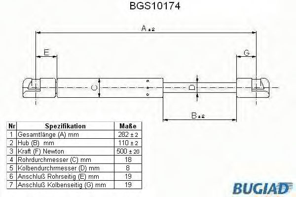 BUGIAD Tailgate strut Article number: BGS10174 cheaply