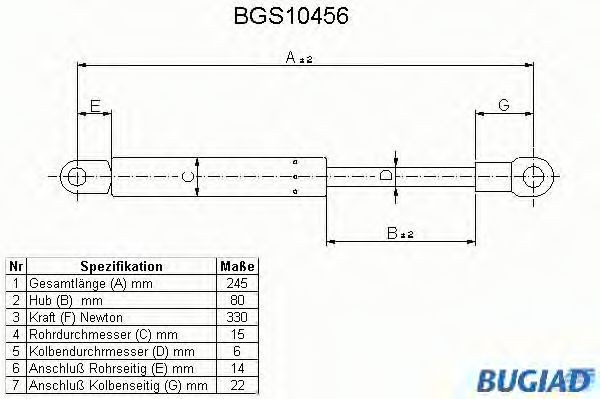 BUGIAD Tailgate strut Article number: BGS10456 cheaply