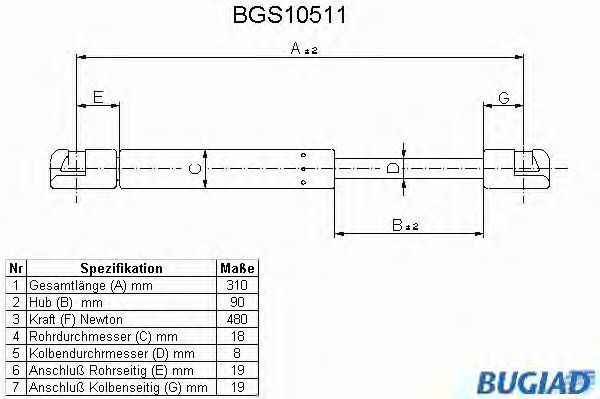 BUGIAD Tailgate strut Article number: BGS10511 cheaply