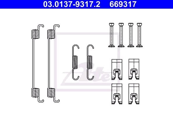 ATE 03.0137-9317.2 Tilbehørssæt, bremsebakker TWINGO 1.0 SCe 70 (BCMB) 69 HK Benzin