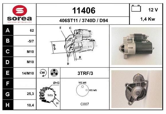 EAI Starter motor Article number: 11406 cheaply