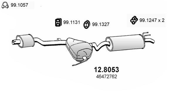 ASSO 12.8053 Mellem- / bagerste lydpotte MAREA 1.9 JTD 110 (185AXT1A) 110 HK Diesel 2007
