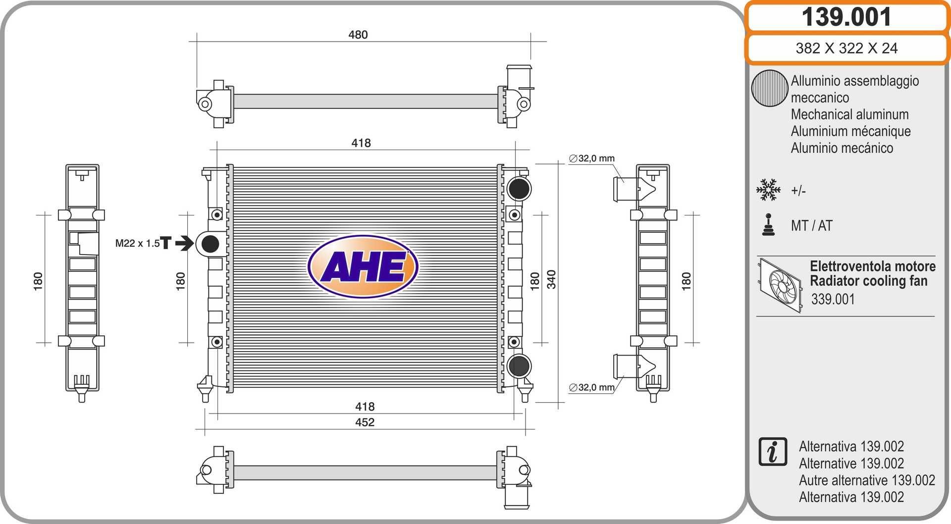 AHE Engine radiator Article number: 139.001 cheaply