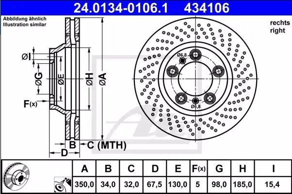 ATE Brake disc Article number: 24.0134-0106.1 cheaply