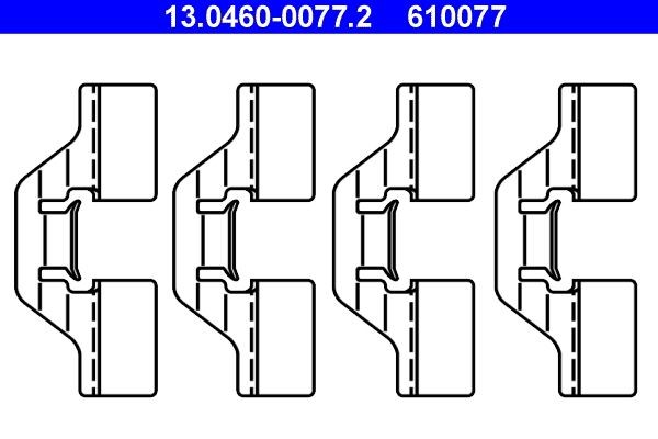 ATE 13.0460-0077.2 Lisakomplekt, ketaspiduriklotsid SCÉNIC 1.6 (JA00) 110 HP Bensiin 2003