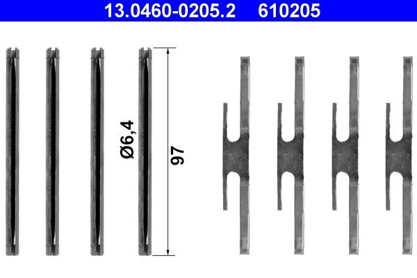 ATE 13.0460-0205.2 Monteringssæt til bremseklodser CORSA 1.6 GSI Cat (F08, M08, F68, M68) 101 HK Benzin 1993