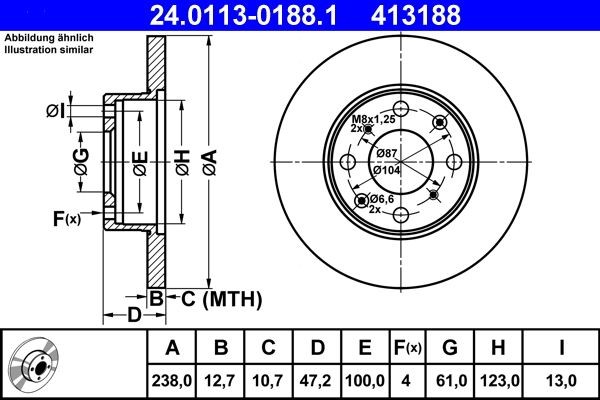 ATE Brake disc Article number: 24.0113-0188.1 cheaply
