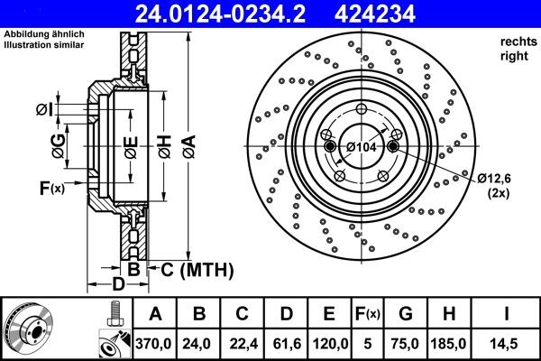 ATE Brake disc Article number: 24.0124-0234.2 cheaply