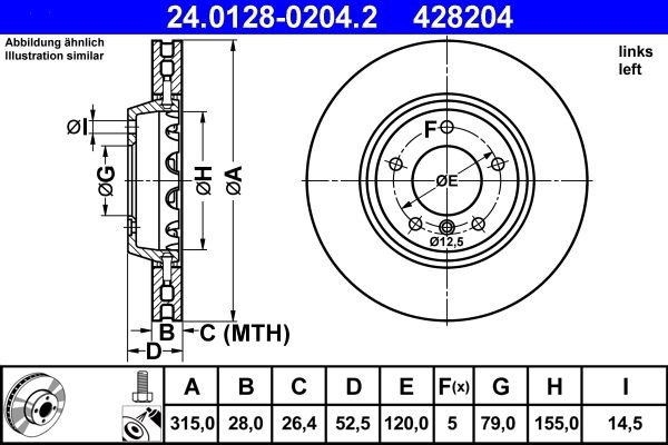 ATE Brake disc Article number: 24.0128-0204.2 cheaply