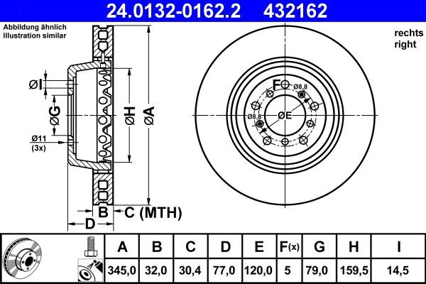 ATE Brake disc Article number: 24.0132-0162.2 cheaply