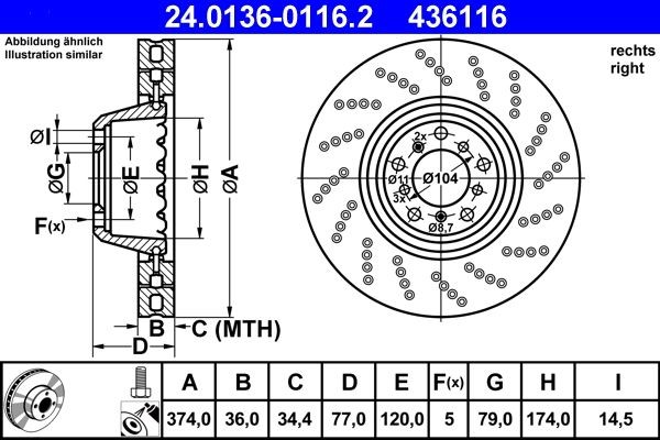 ATE Brake disc Article number: 24.0136-0116.2 cheaply