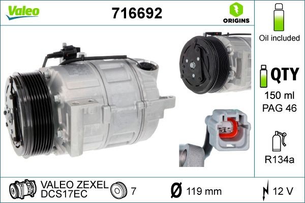 VALEO Air conditioning compressor Article number: 716692 cheaply