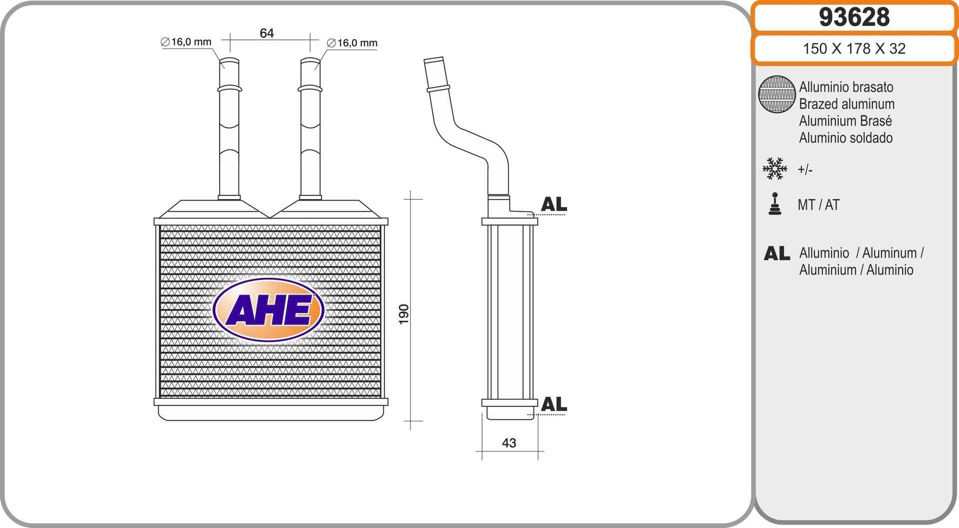 AHE Heater matrix Article number: 93628 cheaply