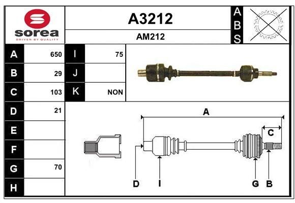 SNRA Drive shaft Article number: A3212 cheaply