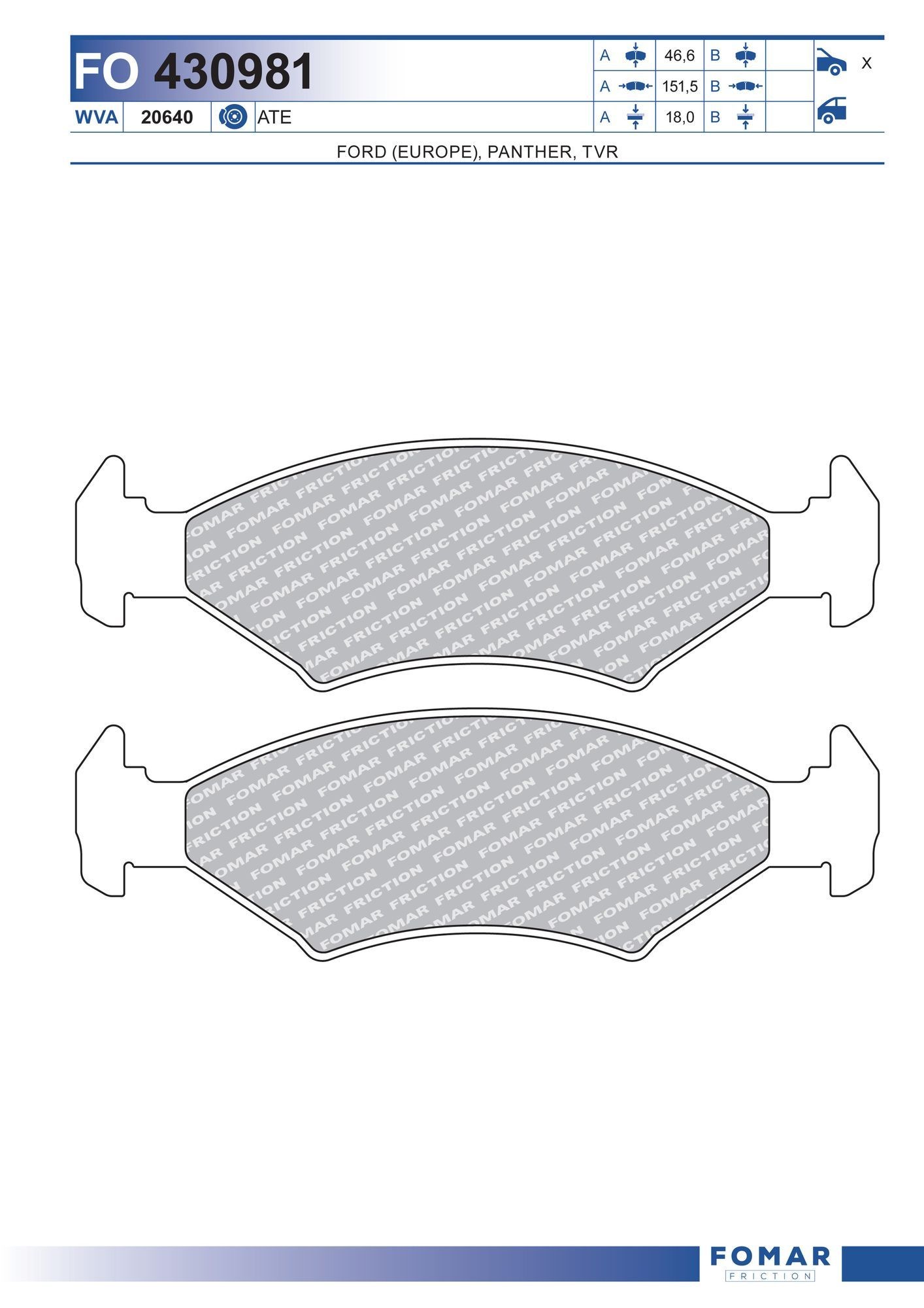 FOMAR Friction Brake pad set Article number: FO 430981 cheaply