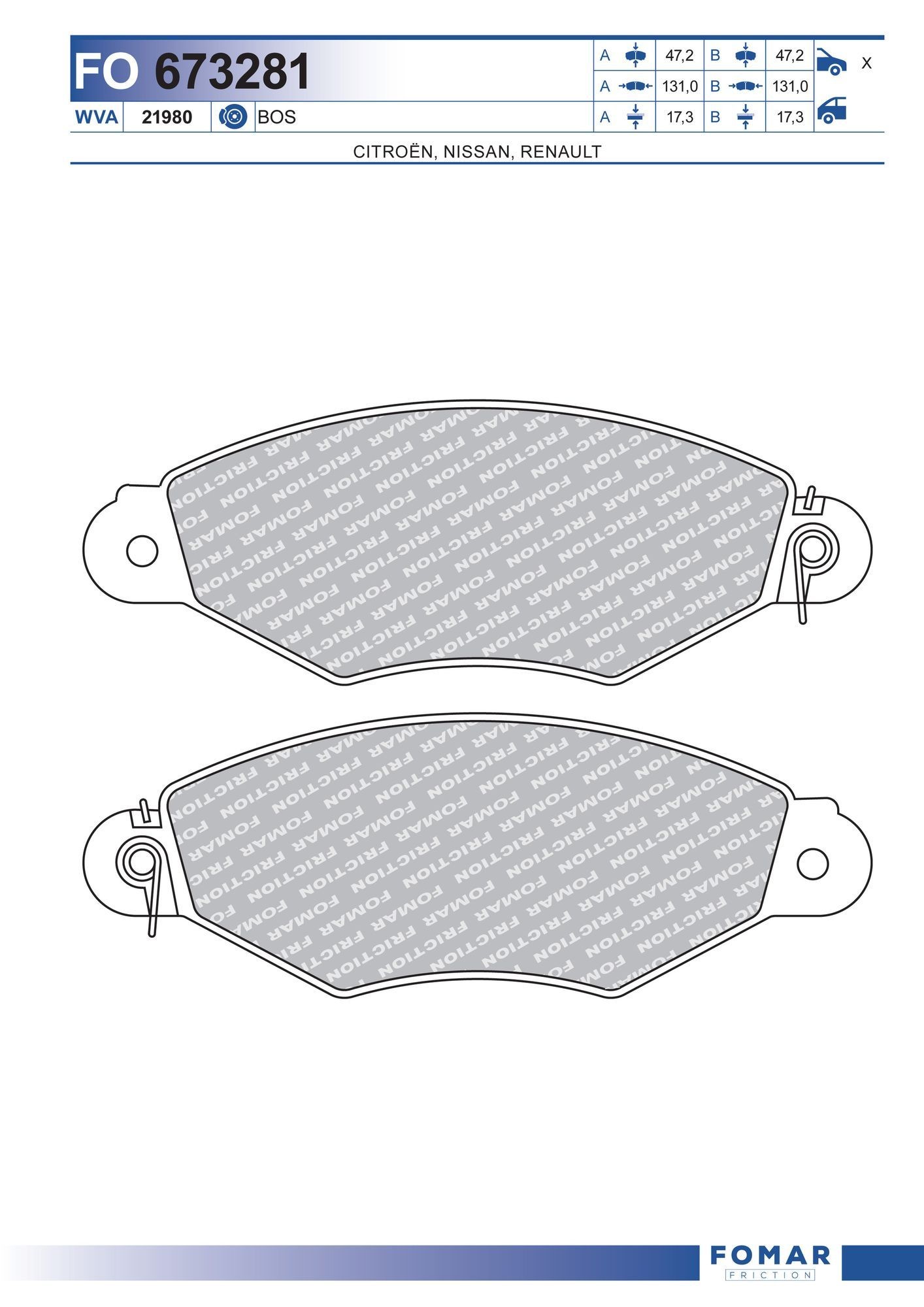 FOMAR Friction Brake pad set Article number: FO 673281 cheaply