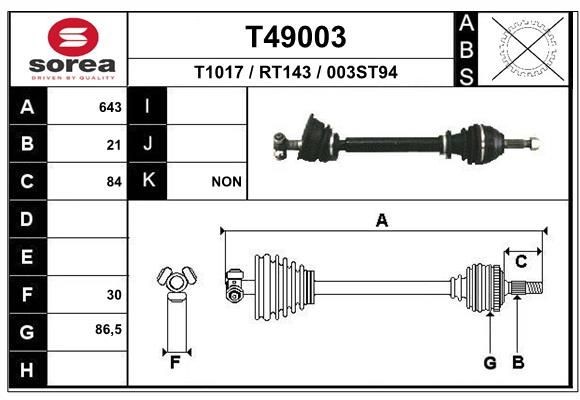 EAI Drive shaft Article number: T49003 cheaply
