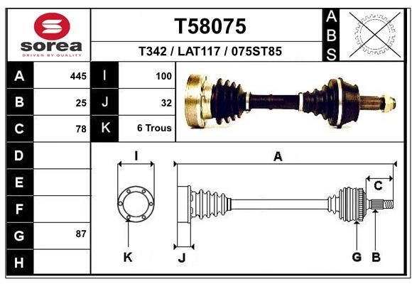 EAI Drive shaft Article number: T58075 cheaply
