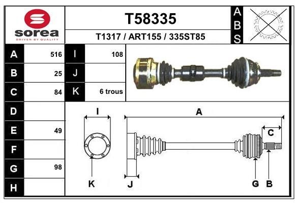 EAI Drive shaft Article number: T58335 cheaply