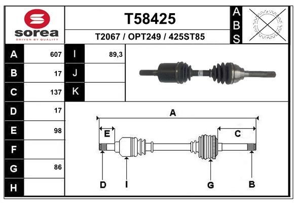 EAI Drive shaft Article number: T58425 cheaply