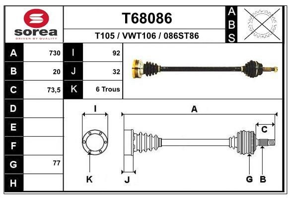 EAI Drive shaft Article number: T68086 cheaply