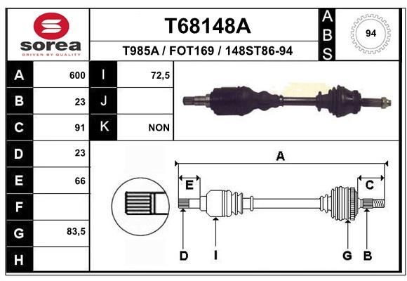 EAI Árbol de transmisión Número de artículo: T68148A a buen precio