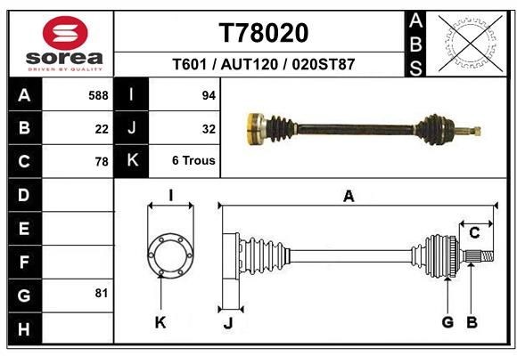 EAI Drive shaft Article number: T78020 cheaply