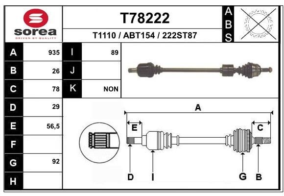 EAI Drive shaft Article number: T78222 cheaply