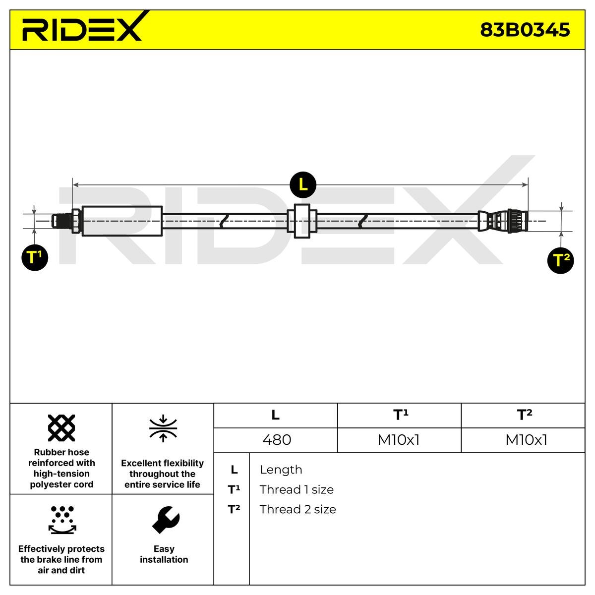 RIDEX Brake hose Article number: 83B0345 cheaply