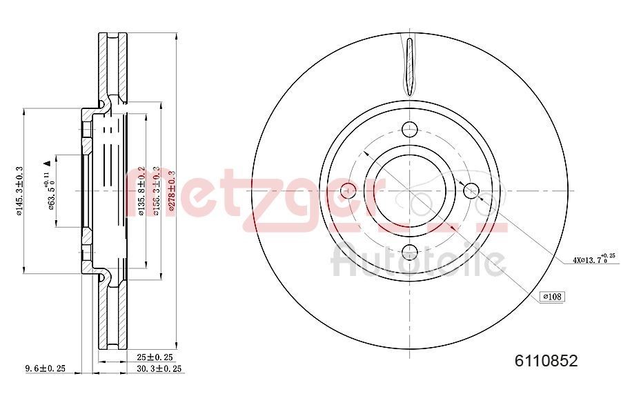 METZGER Brake disc Article number: 6110852 cheaply