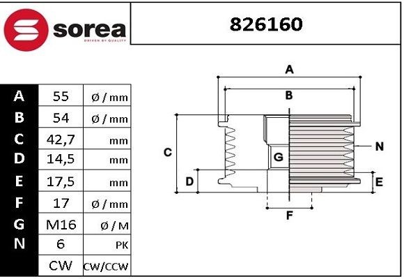 SNRA Alternator Freewheel Clutch Article number: 826160 cheaply