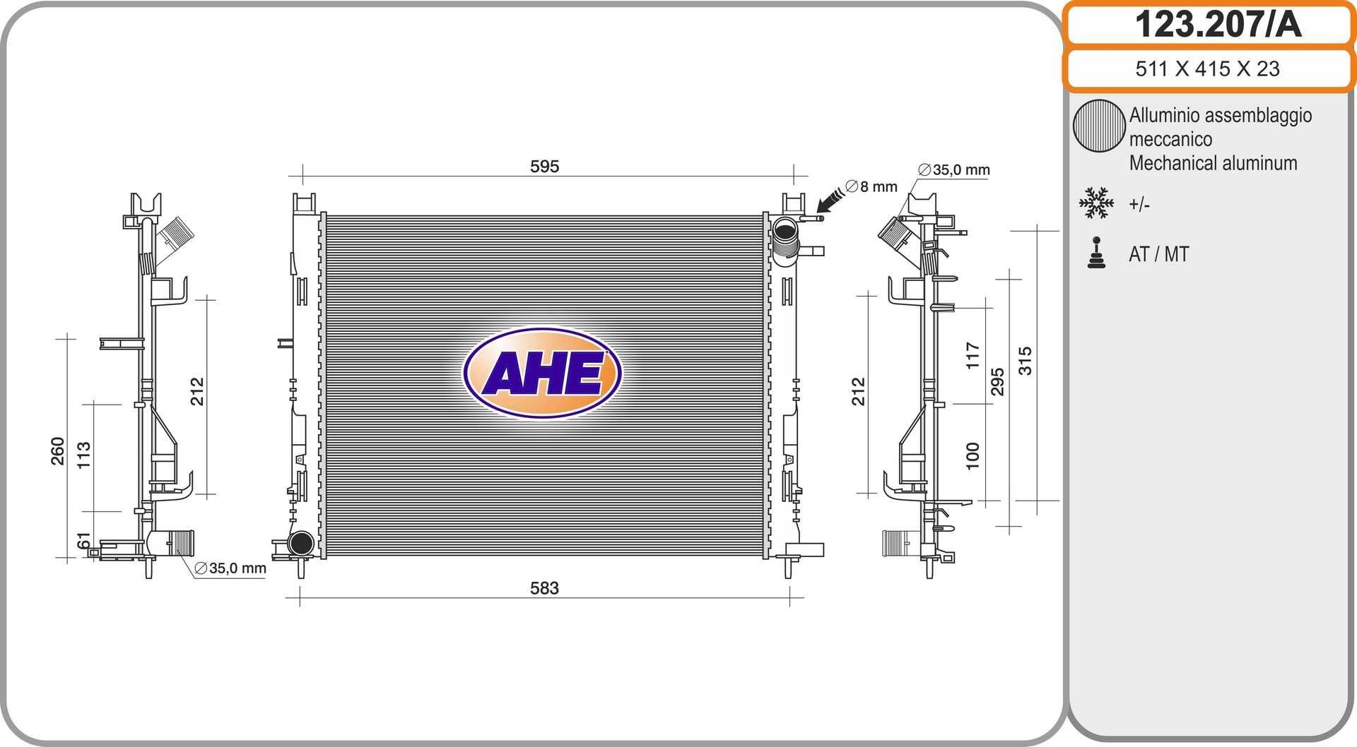 AHE Radiaator, mootorijahutus Artikli number: 123.207/A soodsalt