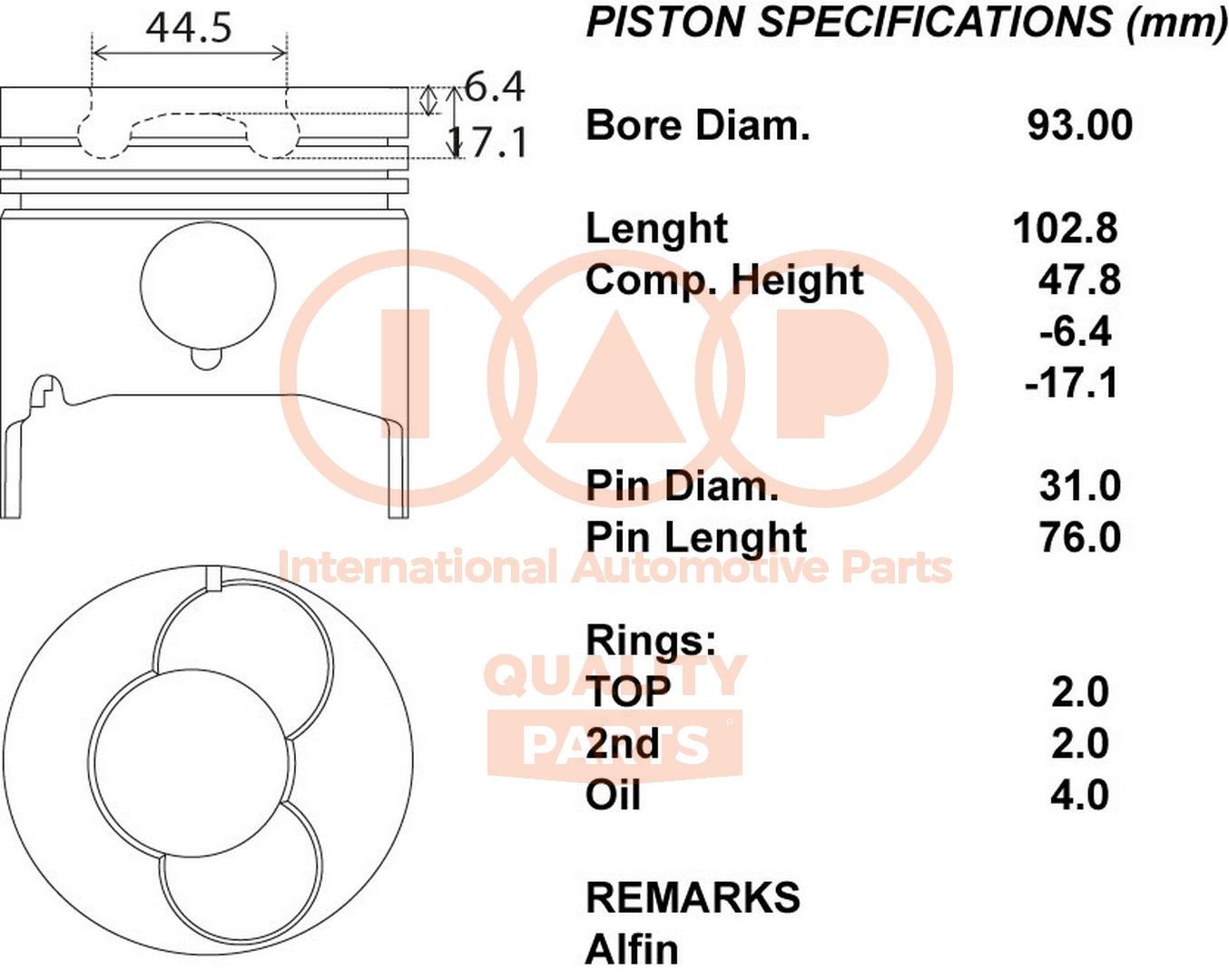 IAP QUALITY PARTS Piston Article number: 100-09022 cheaply
